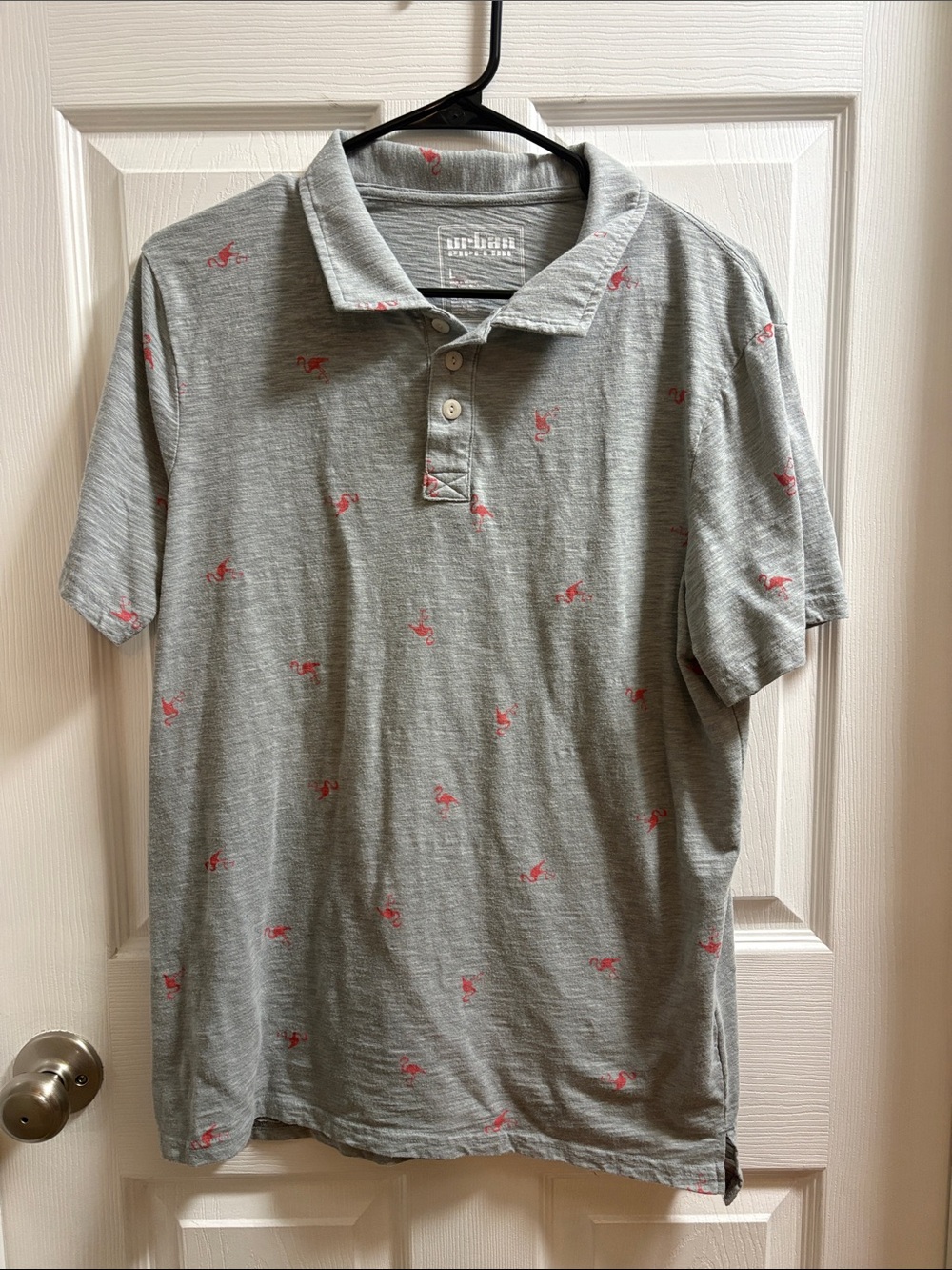 urban pipeline Gray Polo with Pink Flamingo Embroidery